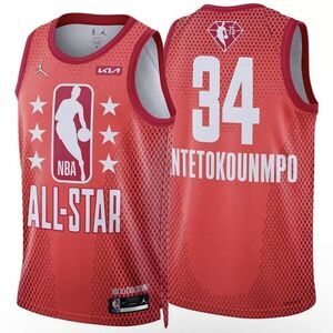 Giannis Antetokounmpo 34 Sz L NBA All Star Swingman Red Jersey Authentic
